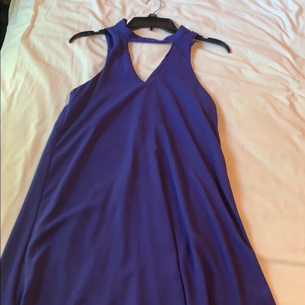 Blue keyhole neck dress